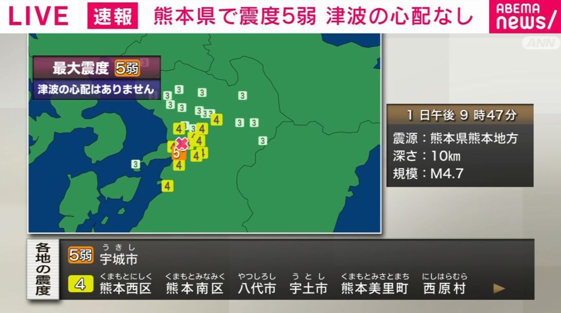 熊本県　震度5弱